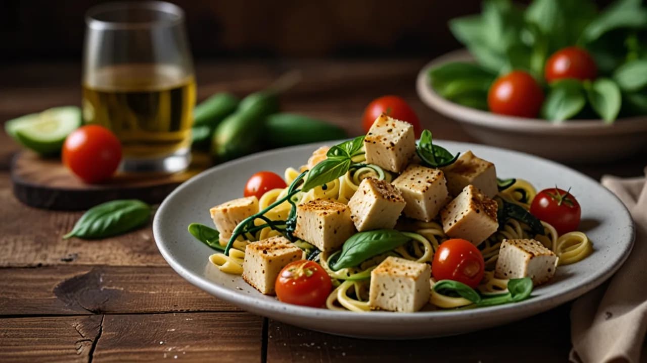 Makaron z tofu i cukinią: Wegański przepis na obiad pełen smaku