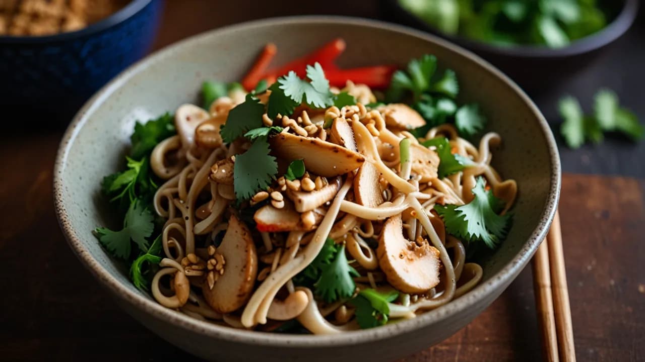 Makaron z boczniakami po tajsku: Pyszne azjatyckie danie z makaronem