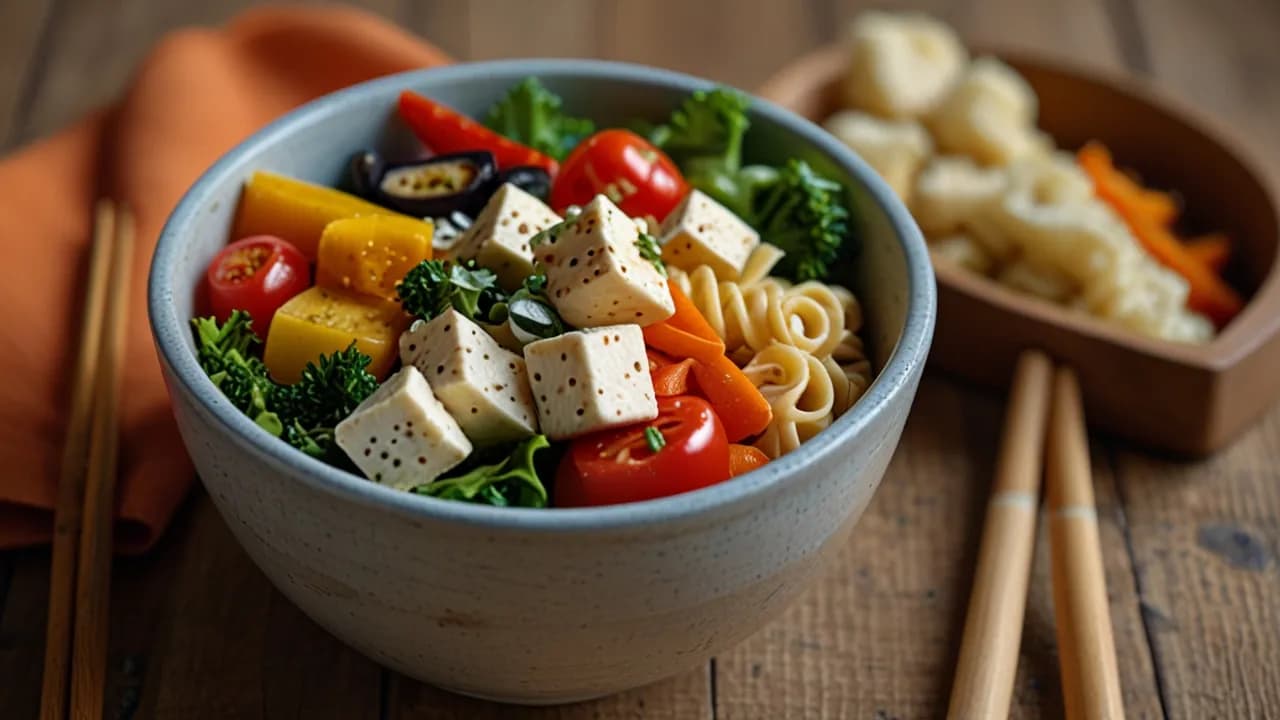 Sałatka z tofu i makaronem: Szybka, wegańska sałatka na zdrowy lunch